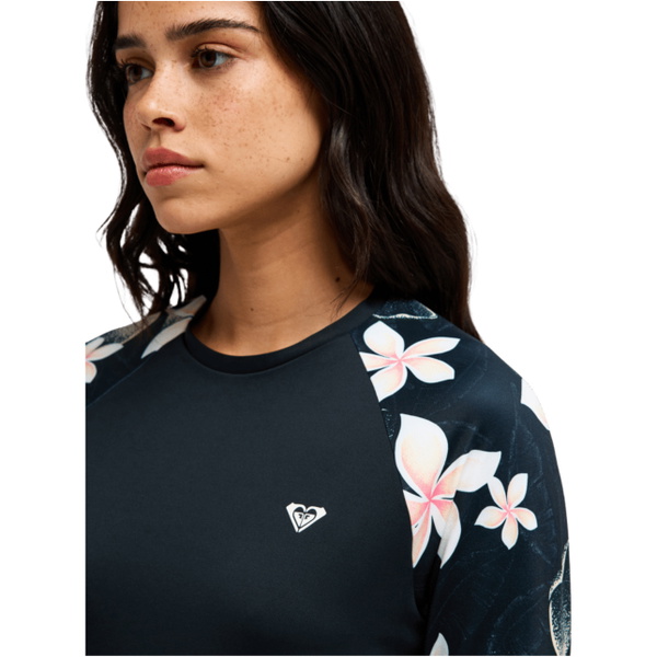 2026 Roxy Womens Lycra Long Sleeve Rash Vest ERJWR03897 - Anthracite Hibiscus Real S